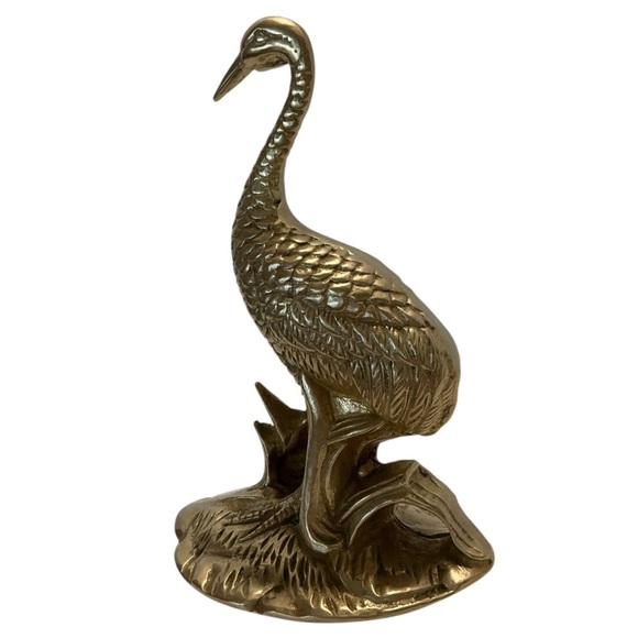 Brass Crane Figurine Stork Egret Heron Bird Paperweight Decor MCM Vintage 1970s - Picture 11 of 16